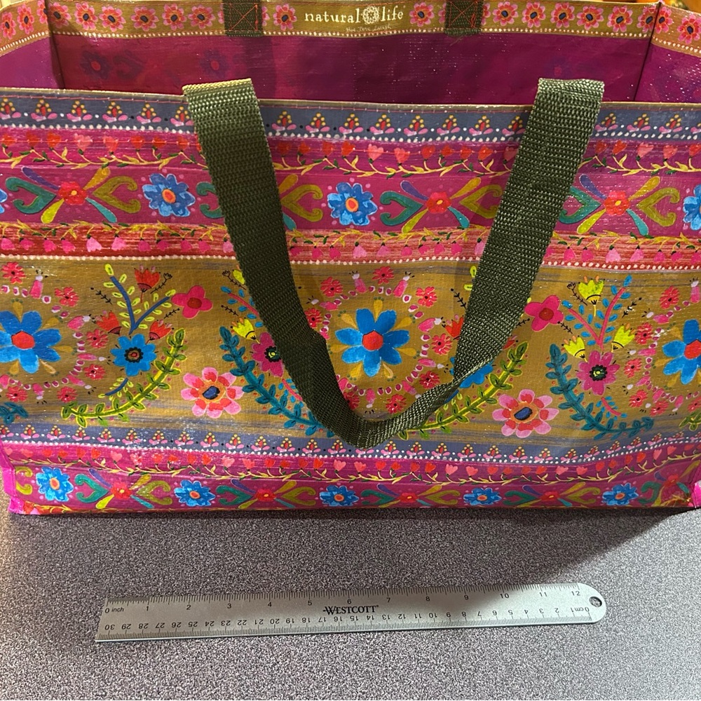 NATURAL LIFE Pink and Green Bohemian Tote